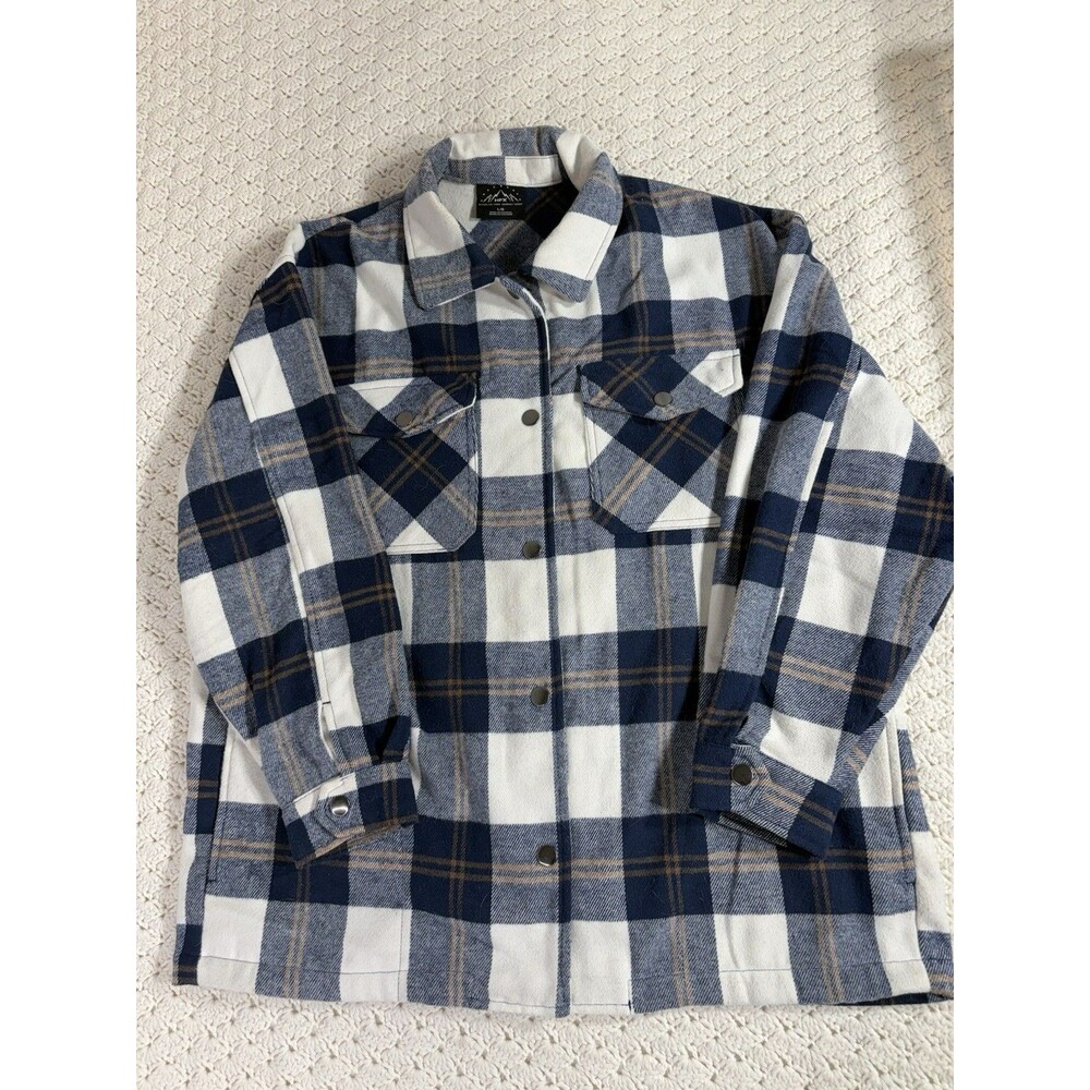 HFX Mens Plaid Flannel Button-Up Shirt Large Blue White Blue Long Sleeve Pockets